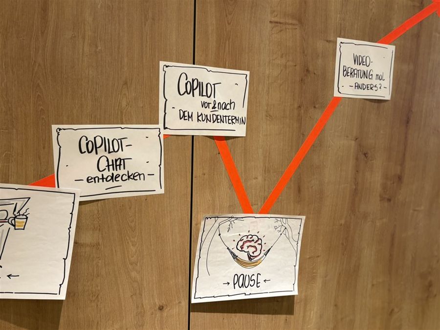 Moderationskarten an einer Holzwand